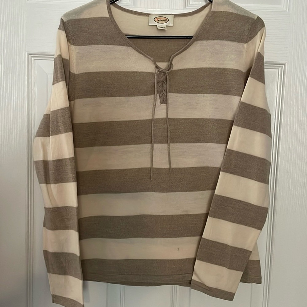 Talbots cream & tan half tie sweater